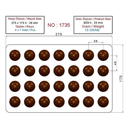 1735 - Bonbon Chocolate Polycarbonate Mold
