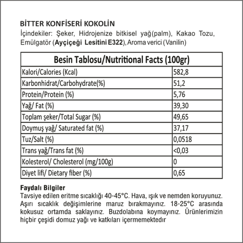 Cocomeks Konfiseri �ikolata Bitter 2.5 KG