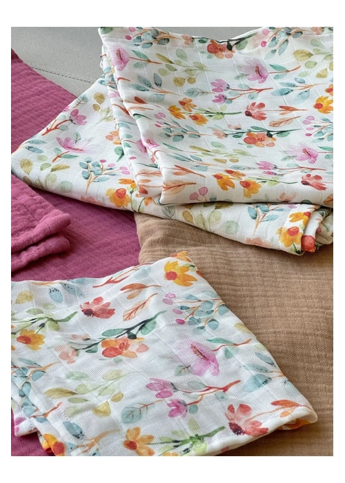 Sulu Boya Çiçek Müslin Örtü 75x100cm/ Puset Örtüsü Emzirme Örtüsü Bebek Battaniyesi