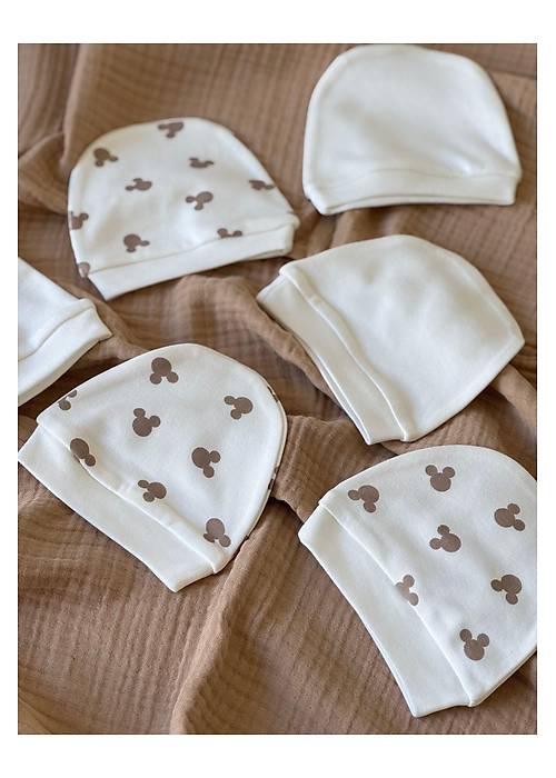 %100 Pamuk Penye Bebek Şapka Mickey Mouse Desenli