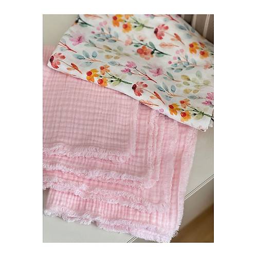 %100 Pamuk Bebek Az Silme Mendili 4'l Set 30x30cm Pembe Omuz rts Ter Mendili