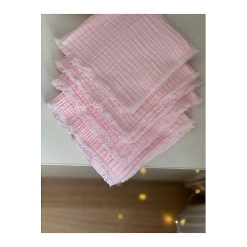 %100 Pamuk Bebek Az Silme Mendili 4'l Set 30x30cm Pembe Omuz rts Ter Mendili