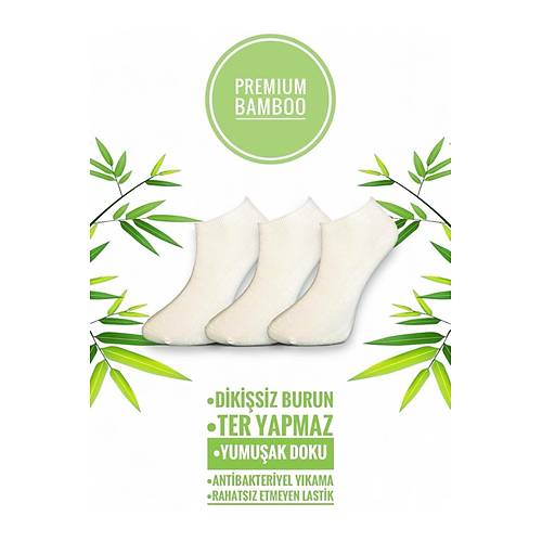 Bambu Terletmez Dikisiz Patik orap Bambu Spor Premium orap Beyaz Kadn Patik 3'l Paket