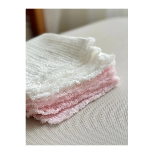 %100 Pamuk Bebek Az Silme Mendili 4'l Set Pembe-Beyaz Omuz rts Ter Mendili