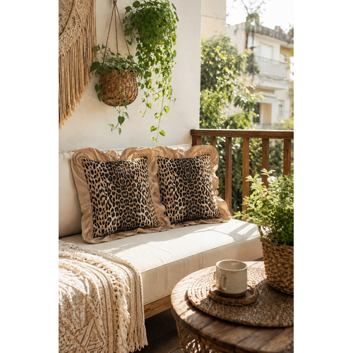 F�rf�rl� k�rlent k�l�f�, 2 adet,  43 X 43 cm, fermuarl�d�r, leopar k�rlent k�l�f�