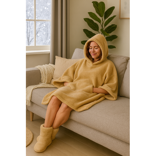 Pelu kadn pano, giyilebilir ev battaniyesi