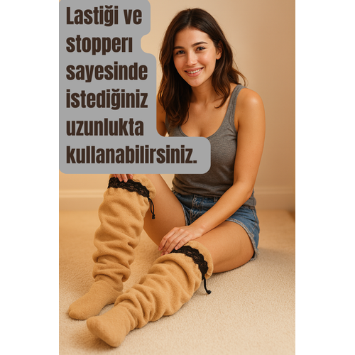 Uzun pelu ev - uyku orab- kenar dantelli-  ve stopperl