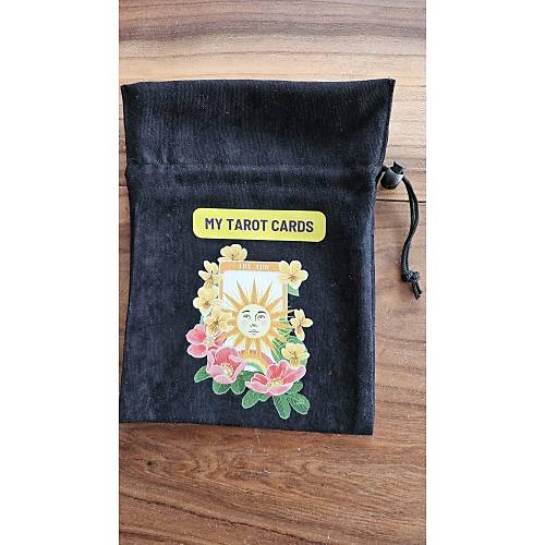 Tarot saklama ta��ma kesesi, siyah kese �zerine sar� g�ne� kart�