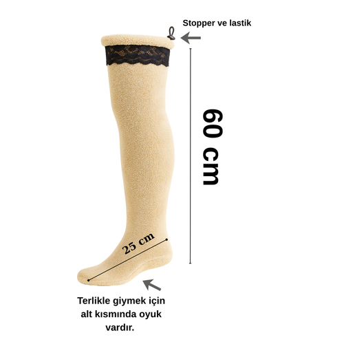 Uzun pelu ev - uyku orab- kenar dantelli-  ve stopperl