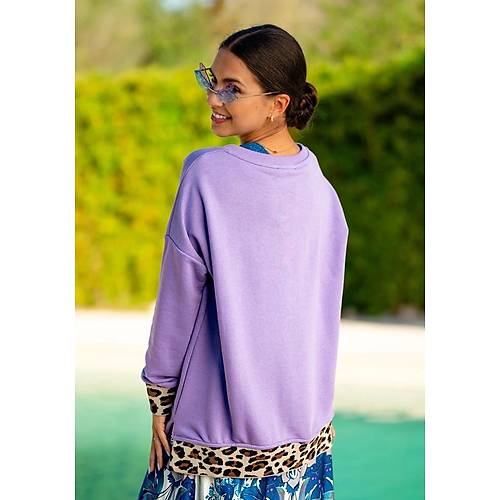 LEOPAR JAKAR NAMASTE DESENL MOR V YAKA SWEATSHIRT
