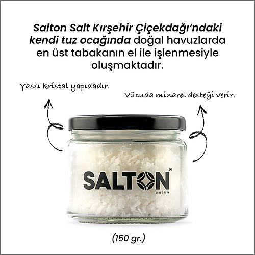 SALTON DOAL KAYA YAPRAK TUZ (ROCK SALT FLAKES) CAM KAVANOZ 250 GR