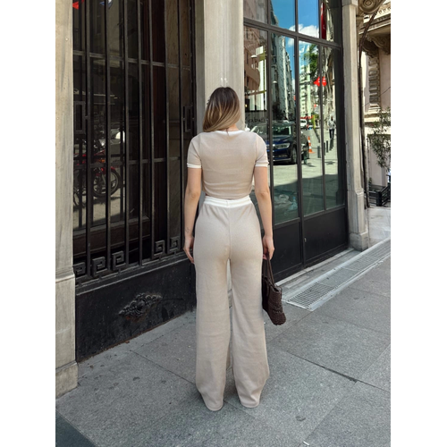 Crop Pantolon Biyeli Takm Bej