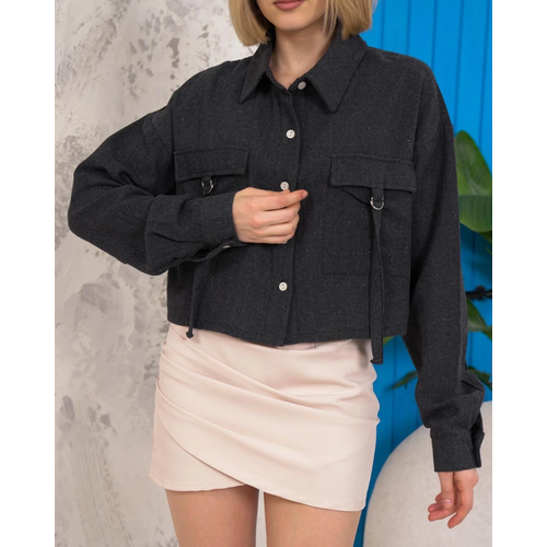 Kemer Cepli Keten Crop Gmlek Siyah S255350