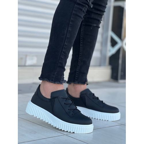 Kb-X502  Kuback Siyah Cilt Yksek Beyaz Taban Back Detayl Lastikli Gnlk Erkek Ayakkab