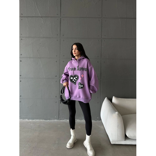 3 plik ardonlu Oversize Compact True Baskl Sweat Mor