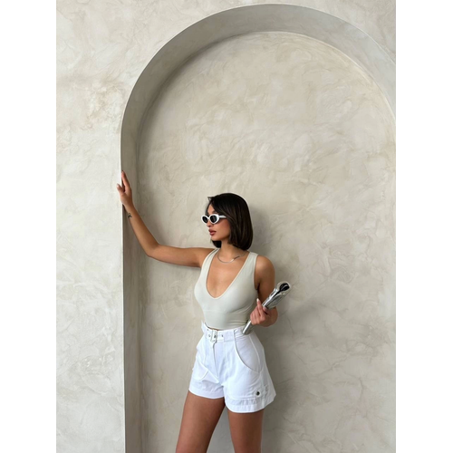 Kemer Detayl Gabardin ort Beyaz S25289