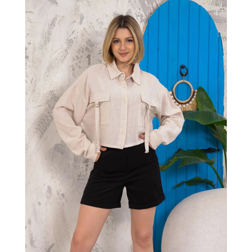 Kemer Cepli Keten Crop Gmlek Krem S255350