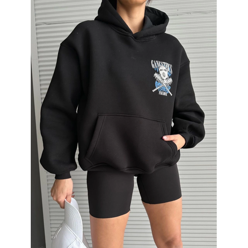 3 plik ardonlu Oversize Compact Kafa Baskl Sweat Siyah