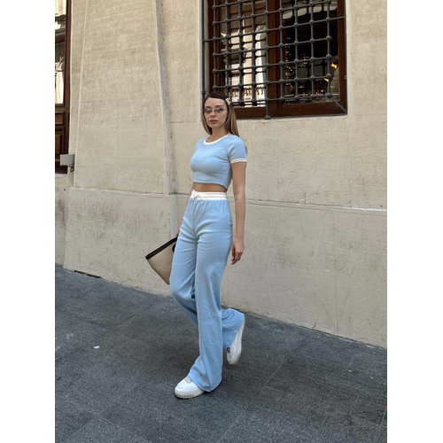 Crop Pantolon Biyeli Takm Mavi