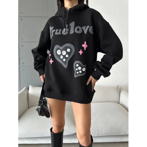 3 plik ardonlu Oversize Compact True Baskl Sweat Siyah