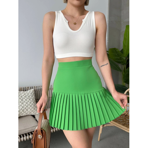 Alt pliseli mini etek yeil s24705