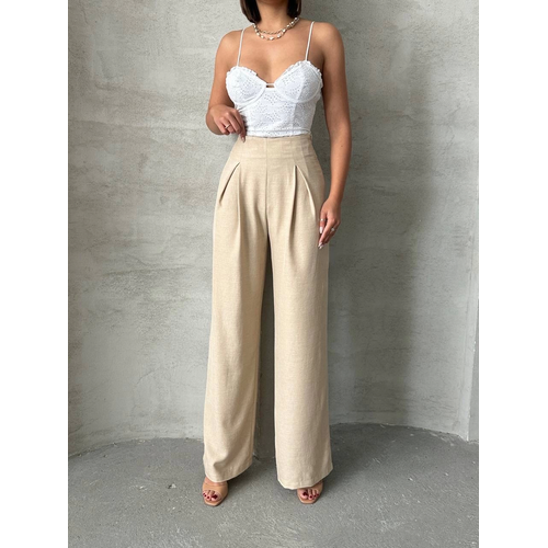 Pileli Keten Pantolon S255046