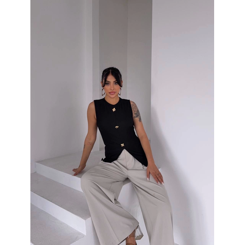 Kadn Siyah Bisiklet Yaka Gold Dmeli Ottoman Bluz S2310