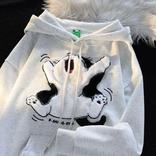 3 plik ardonlu Oversize Compact Pelu Baskl Sweat Beyaz