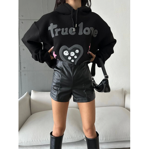 3 plik ardonlu Oversize Compact True Baskl Sweat Siyah