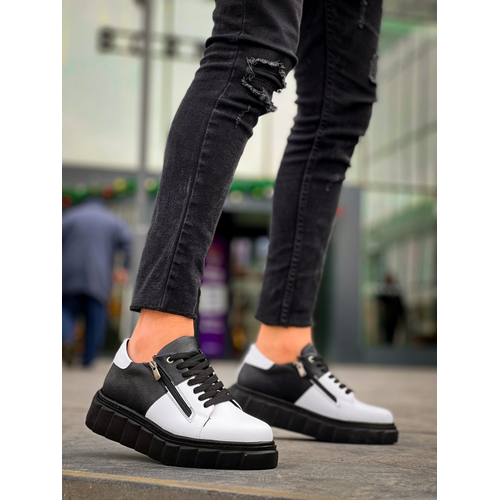 Kb-X155 Kuback Beyaz Cilt Siyah Cilt Detayl Siyah Yksek Taban Gnlk Spor Ayakkab