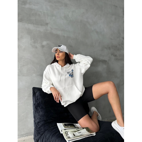 3 plik ardonlu Oversize Compact Kafa Baskl Sweat Beyaz