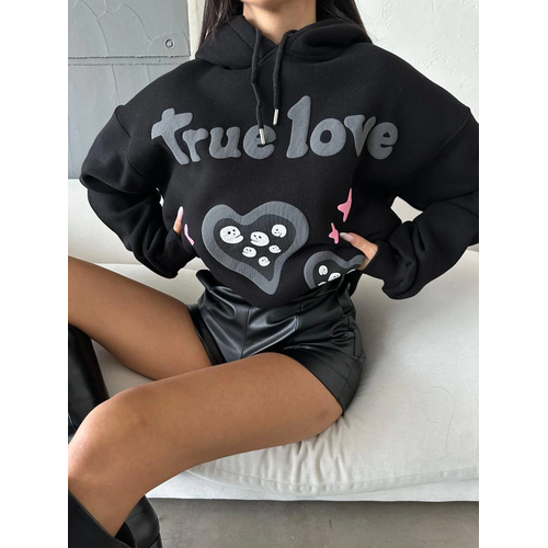 3 plik ardonlu Oversize Compact True Baskl Sweat Siyah