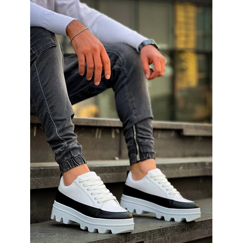 Kb-056 Kuback Beyaz Siyah Detayl Beyaz Yksek Taban Gnlk Spor Ayakkab