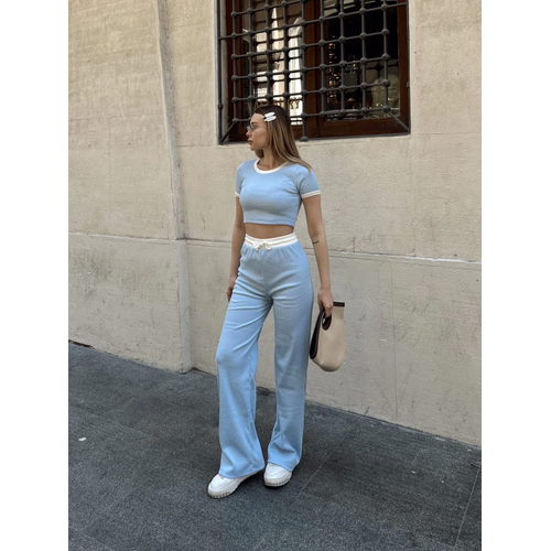 Crop Pantolon Biyeli Takm Mavi