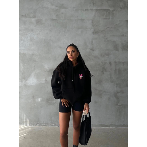 3 plik ardonlu Oversize Compact rdek Baskl Sweat Siyah