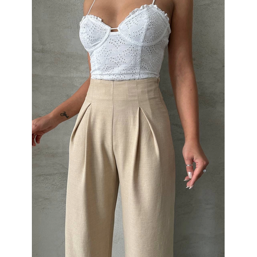 Pileli Keten Pantolon S255046