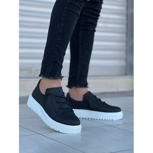 Kb-X502  Kuback Siyah Cilt Yksek Beyaz Taban Back Detayl Lastikli Gnlk Erkek Ayakkab
