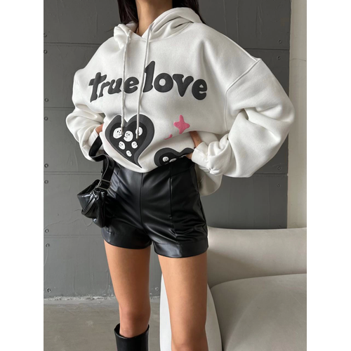 3 plik ardonlu Oversize Compact True Baskl Sweat Beyaz