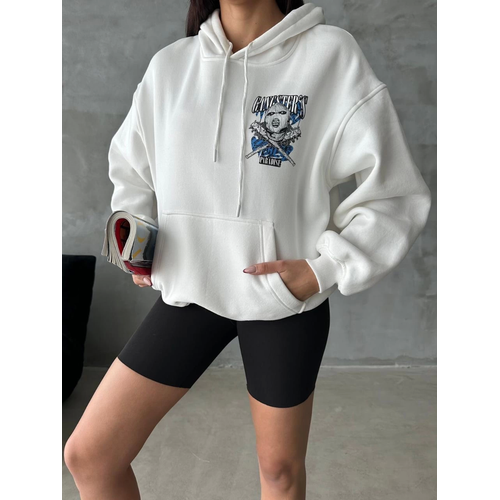 3 plik ardonlu Oversize Compact Kafa Baskl Sweat Beyaz