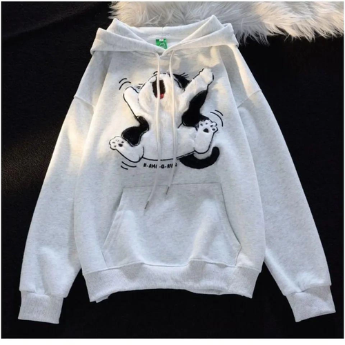 3 plik ardonlu Oversize Compact Pelu Baskl Sweat Beyaz