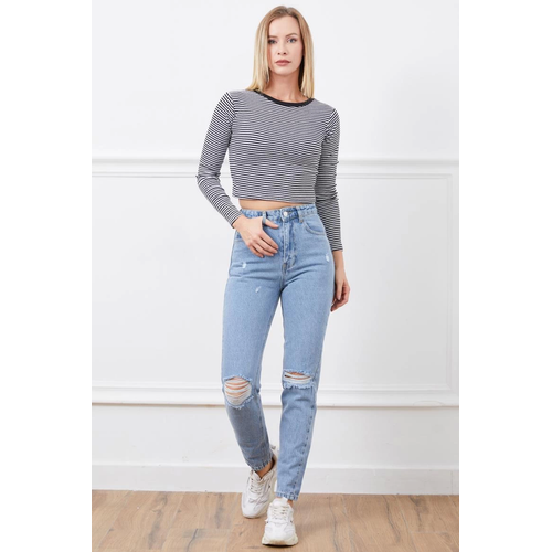 Yksek Bel Yrtmal Mom Jean Pantolon