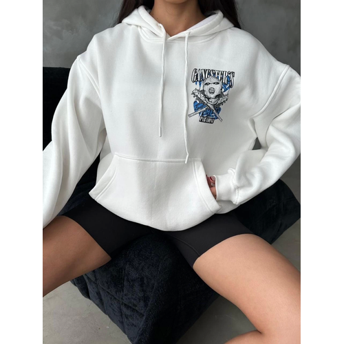 3 plik ardonlu Oversize Compact Kafa Baskl Sweat Beyaz