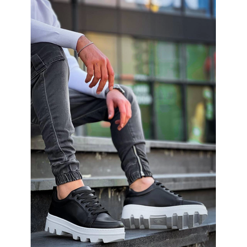 Kb-056 Kuback Siyah Cilt Beyaz Yksek Taban Gnlk Spor Ayakkab