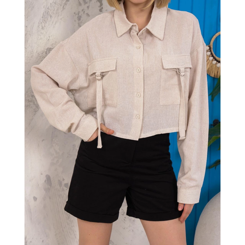 Kemer Cepli Keten Crop Gmlek Krem S255350