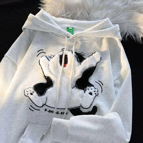 3 plik ardonlu Oversize Compact Pelu Baskl Sweat Beyaz