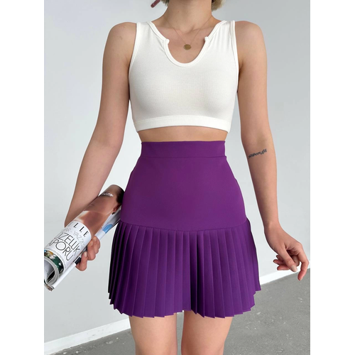 Alt pliseli mini etek Mor s24705
