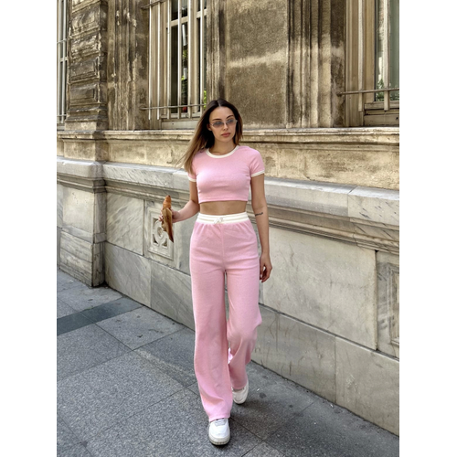 Crop Pantolon Biyeli Takm Pembe