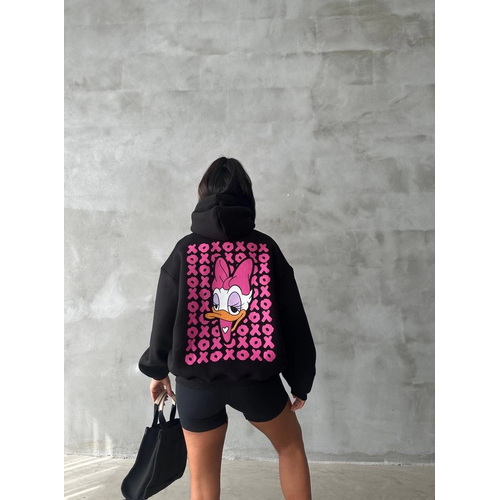 3 plik ardonlu Oversize Compact rdek Baskl Sweat Siyah