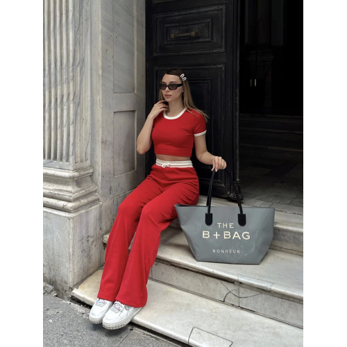 Crop Pantolon Biyeli Takm Krmz