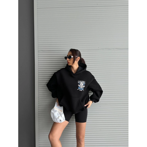 3 plik ardonlu Oversize Compact Kafa Baskl Sweat Siyah